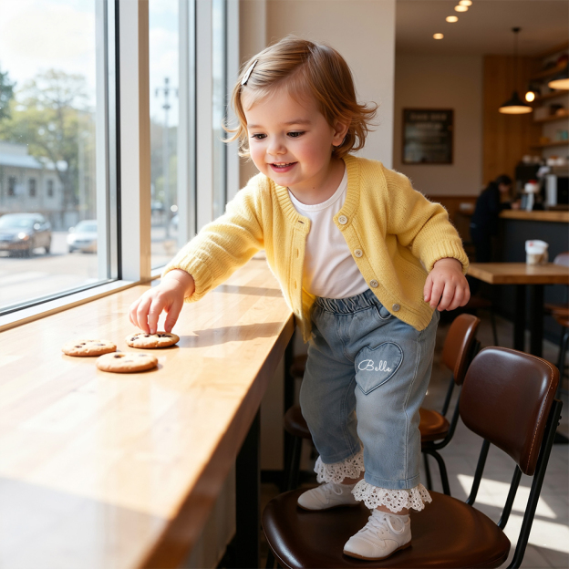 Personalized Girl Denim Jeans with Lace and Heart| Pants24