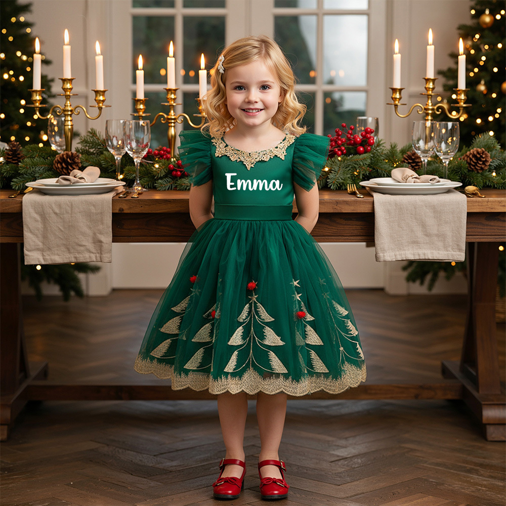 Personalized Girl Green Christmas Tutu Dress| YESMC35