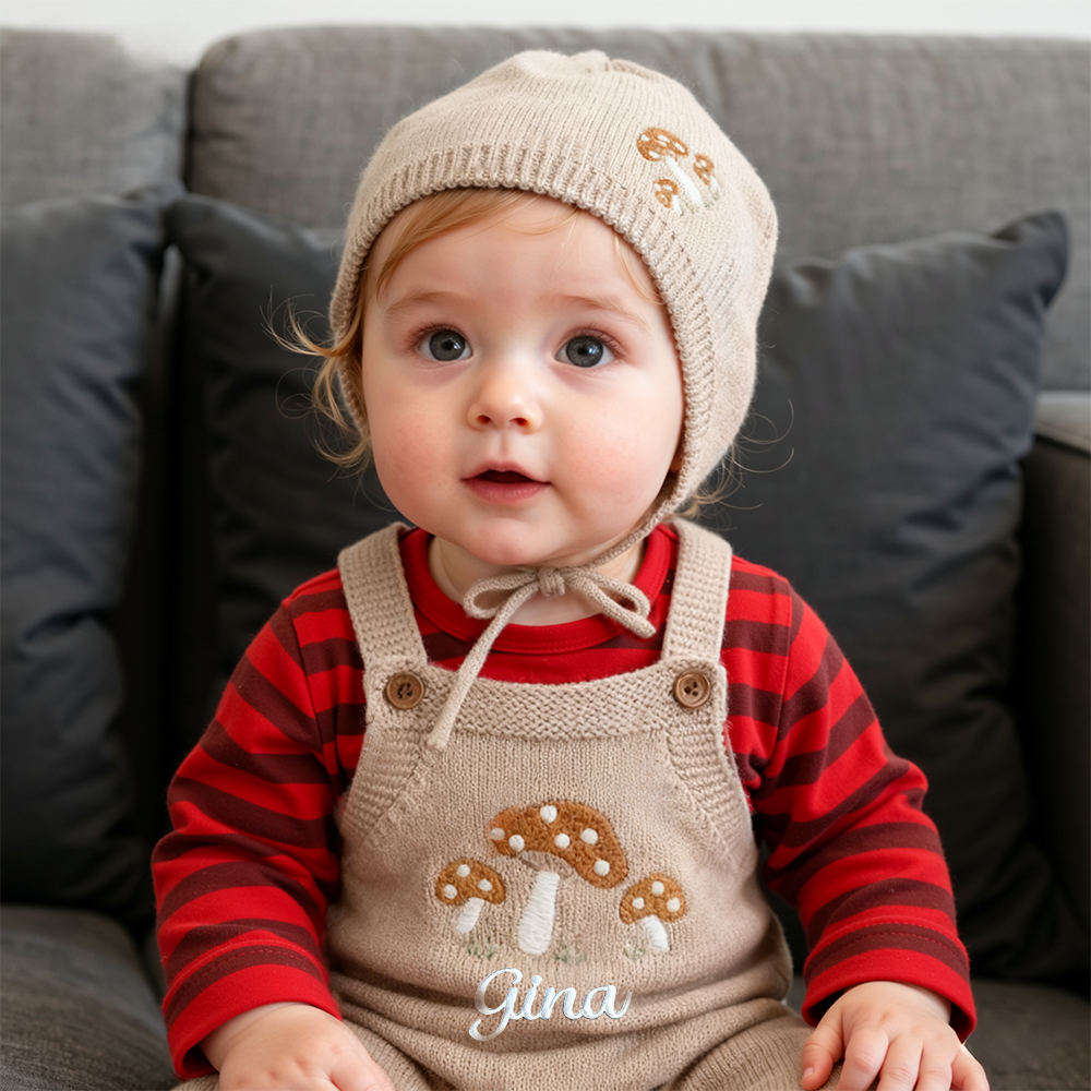 Personalized Baby Embroidered Knitted Romper with Hat| BBcloth109