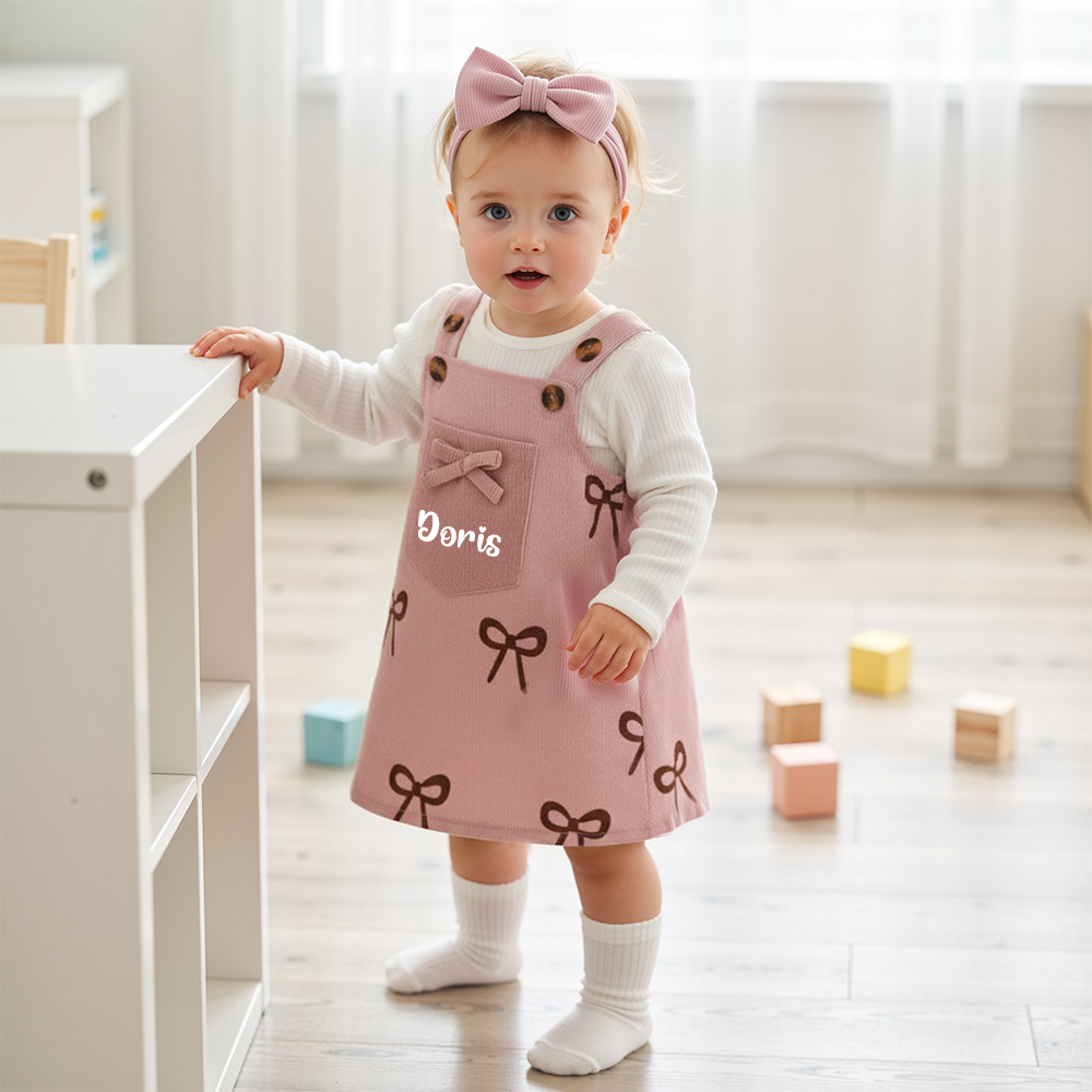 Personalized Baby Girl Pink Bow Outfit Set| BBcloth110