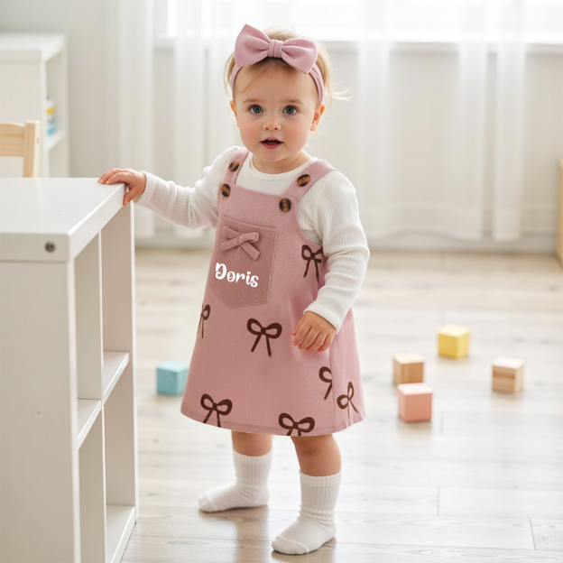 Personalized Baby Girl Pink Bow Outfit Set| BBcloth110