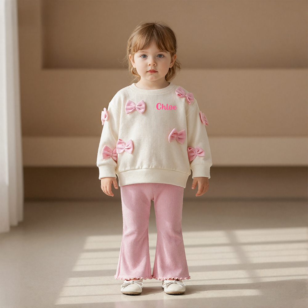 Personalized Baby Girl Casual Bow Sweatshirt and Pants Set| BBcloth115