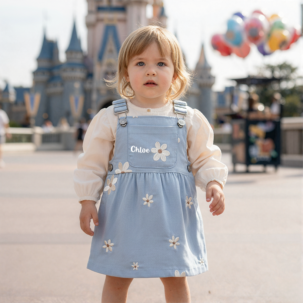 Personalized Girl Embroidered Flower Suspender Dress| Dress45
