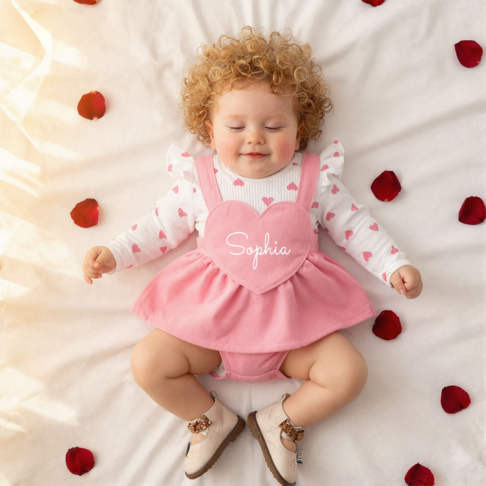 Personalized Baby Girl Heart Suspender Dress Set| YESVal01