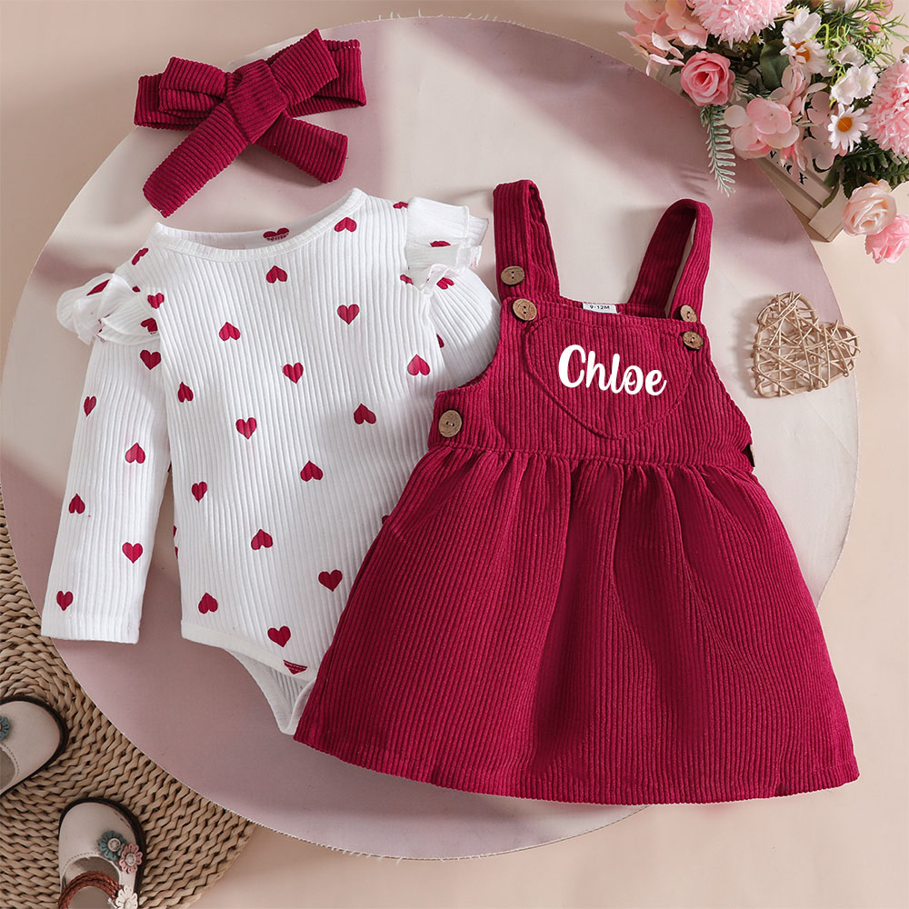 Personalized Baby Girl Heart Suspender Dress Set| YESVal02