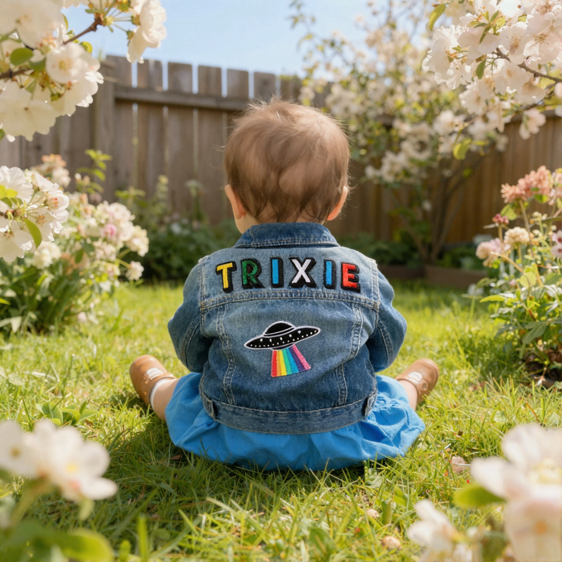 Personalized Kids Hand Patch Rainbow Denim Jacket| Cloth262