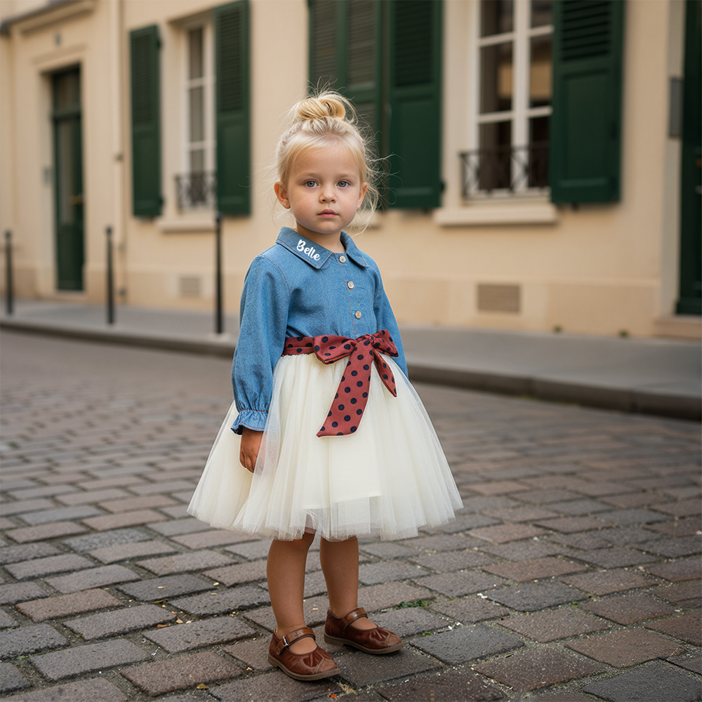 Personalized Girl Demin Tulle Dress| Dress46