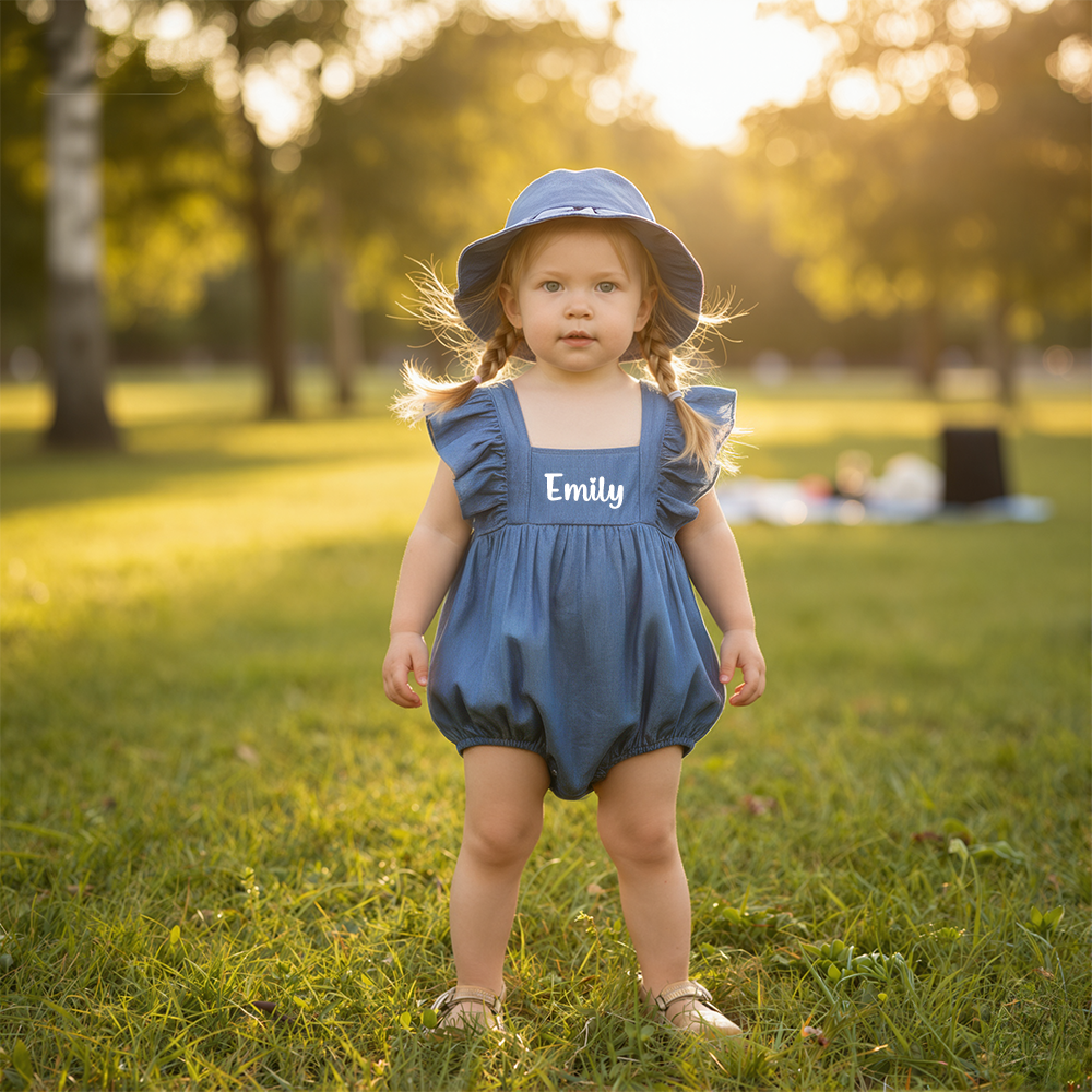Personalized Baby Girl  Denim Romper Set| BBcloth118