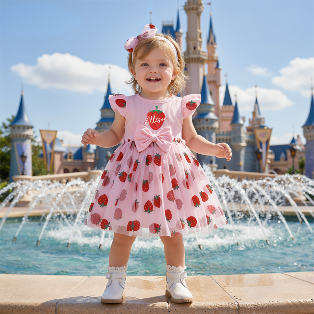 Personalized Girl Strawberry Mesh Dress With Headband| Dress48
