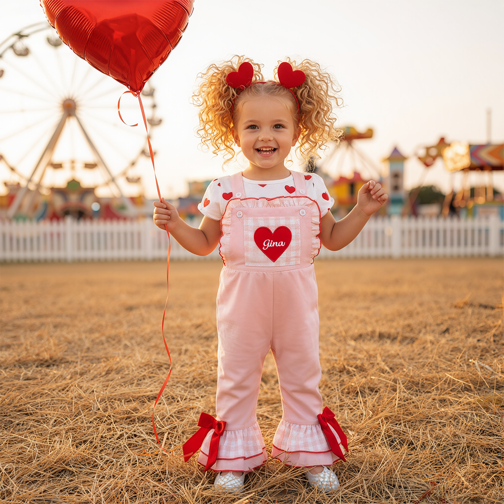 Personalized Girl Monogram Valentine's Day Heart Overalls| YESVa06