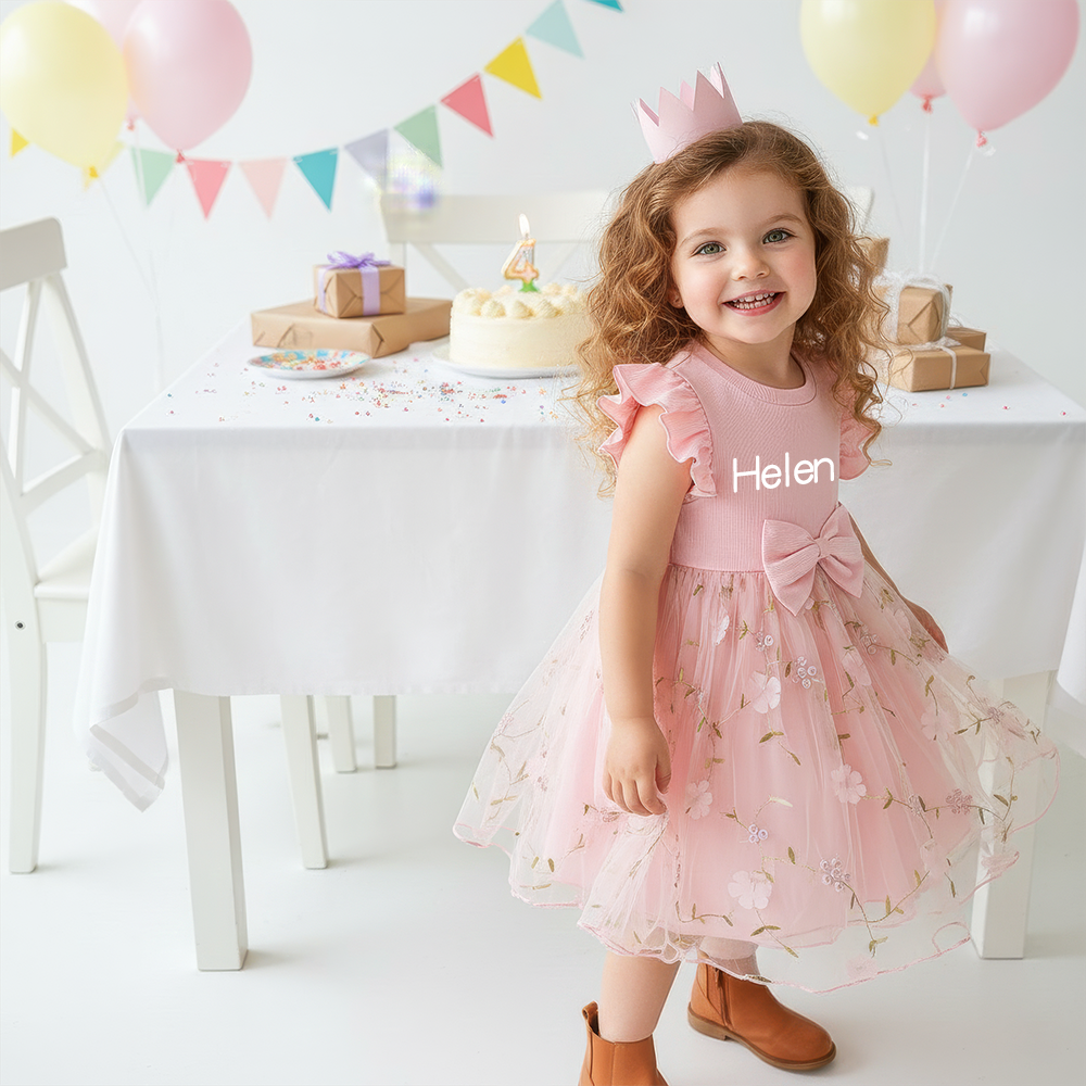 Personalized Girl Floral Mesh Dress| Dress54