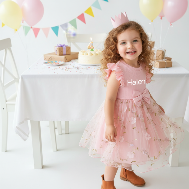 Personalized Girl Floral Mesh Dress| Dress54