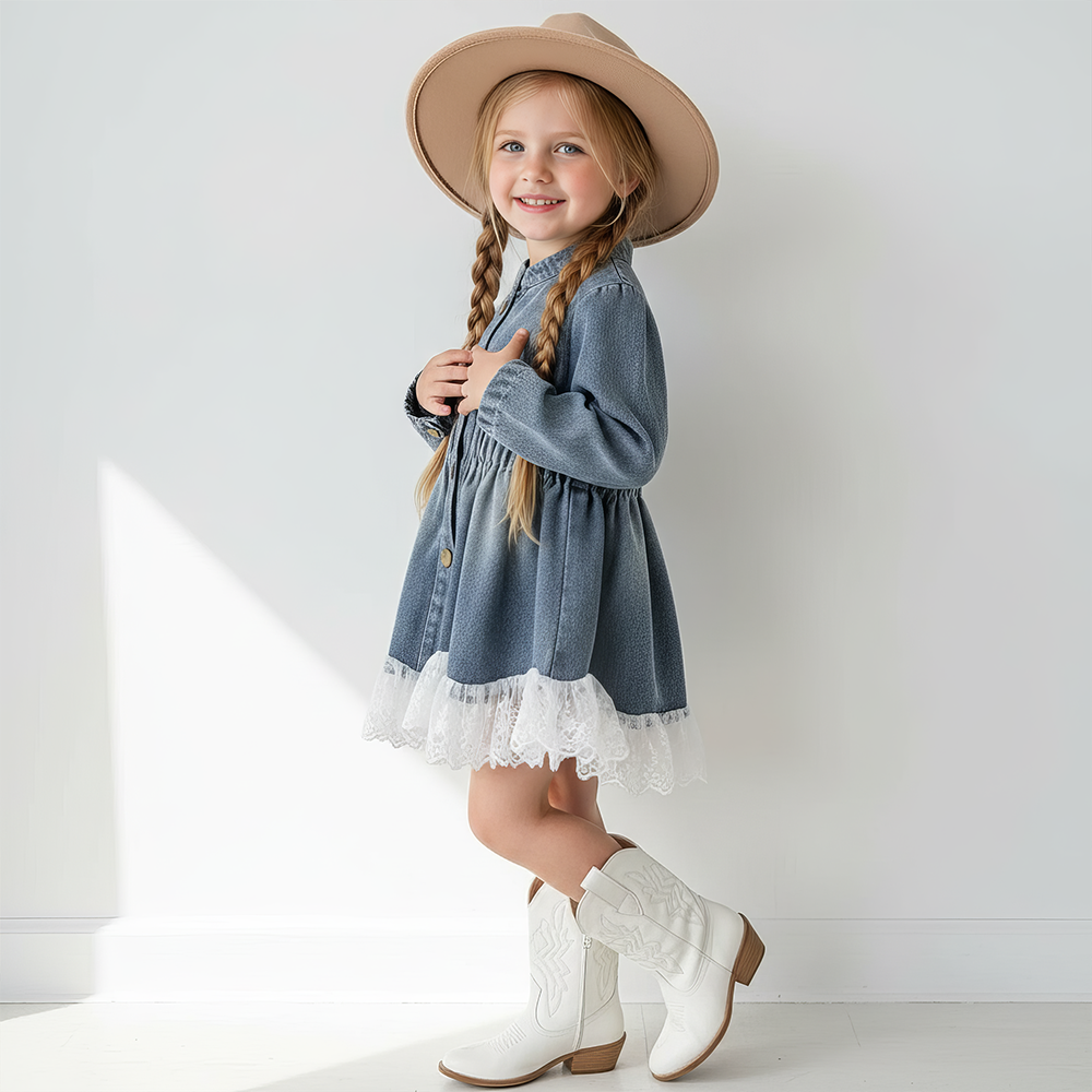 Personalized Girl Lace Retro Denim Dress| Cloth265