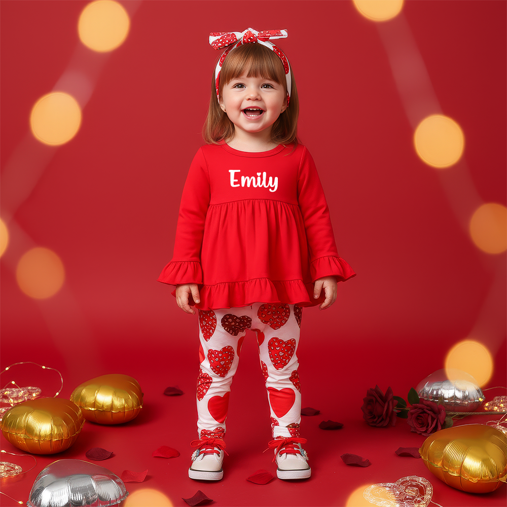 Personalized Girl Red Ruffle Top & Heart Pants Baby Set| YESVa14