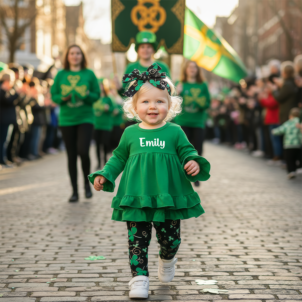 Personalized St. Patrick's Day Green Ruffle Baby Outfit Set| BBcloth122