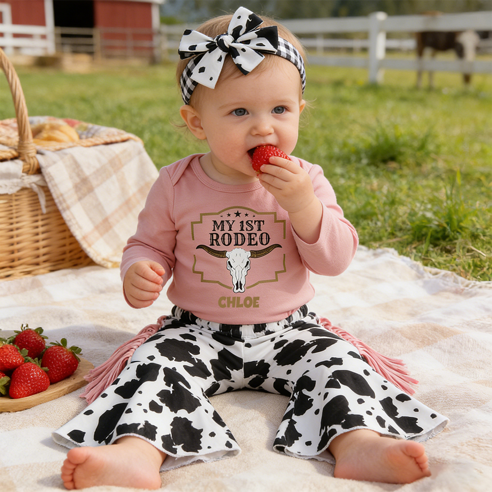 Personalized Baby Girl My First RODEO Cow Print Outfit Set| BBcloth129