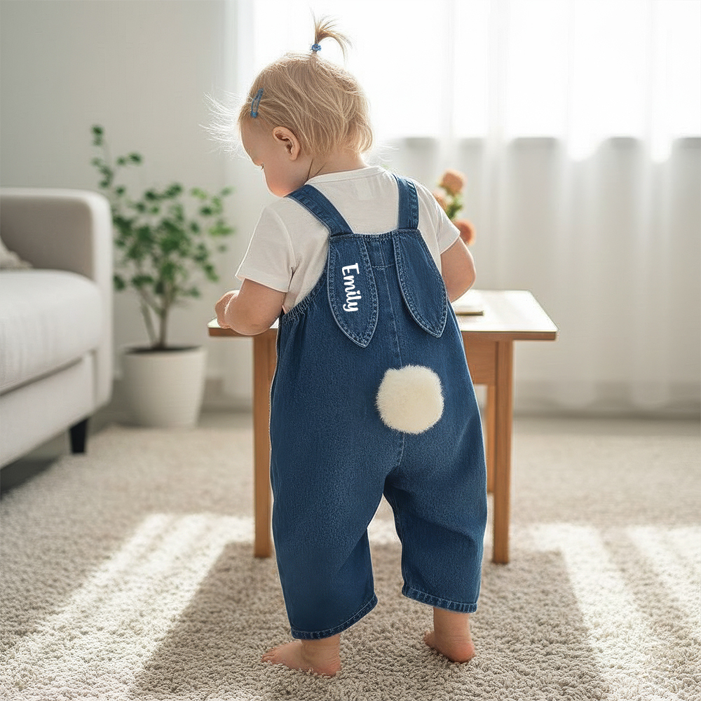 Personalized Kids Bunny Ear Demin Overalls| Pants33