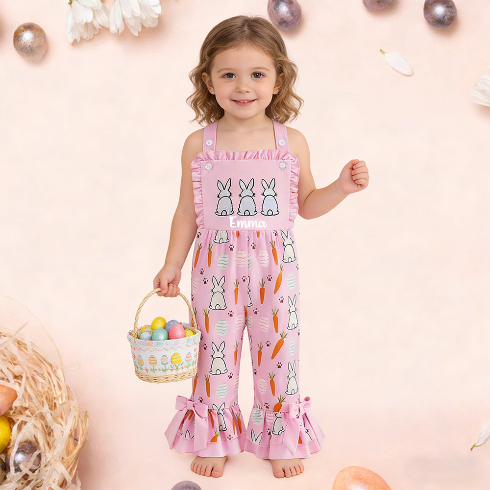 Personalized Girl Easter Bunny Pink Overalls| Pants39