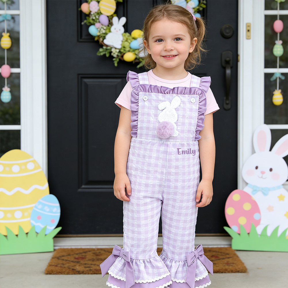 Personalized Girl Easter Bunny Overalls| Pants38