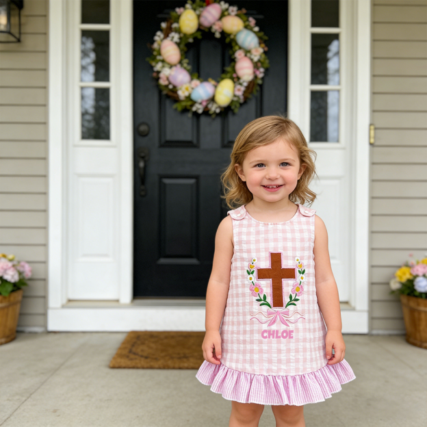 Personalized Girl Easter Cross Pink Dress| Dress67