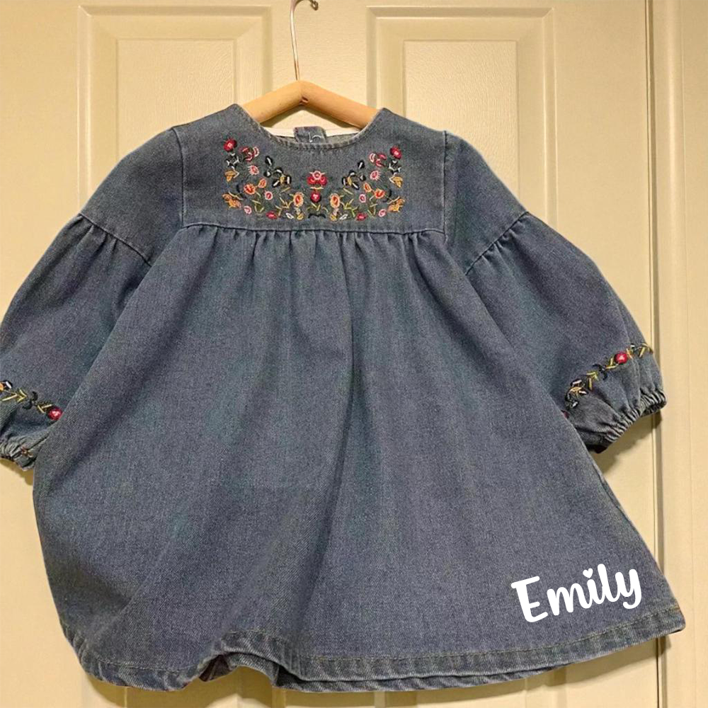 Personalized Girl Embroidered Denim Floral  Dress| Dress68