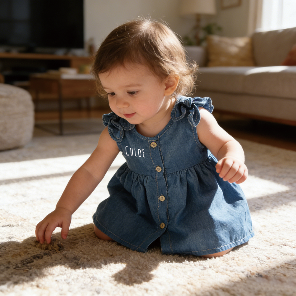 Personalized Baby Girl Summer Sleeveless Denim Dress| Dress72