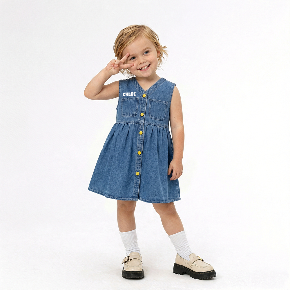 Personalized Girl Summer Denim Vest Dress| Dress70
