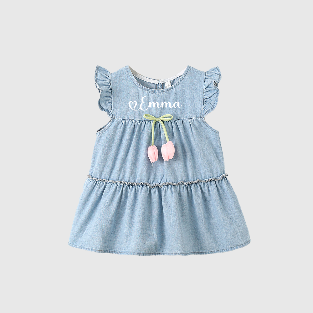 Personalized Baby Girl Summer Denim Dress| Dress75