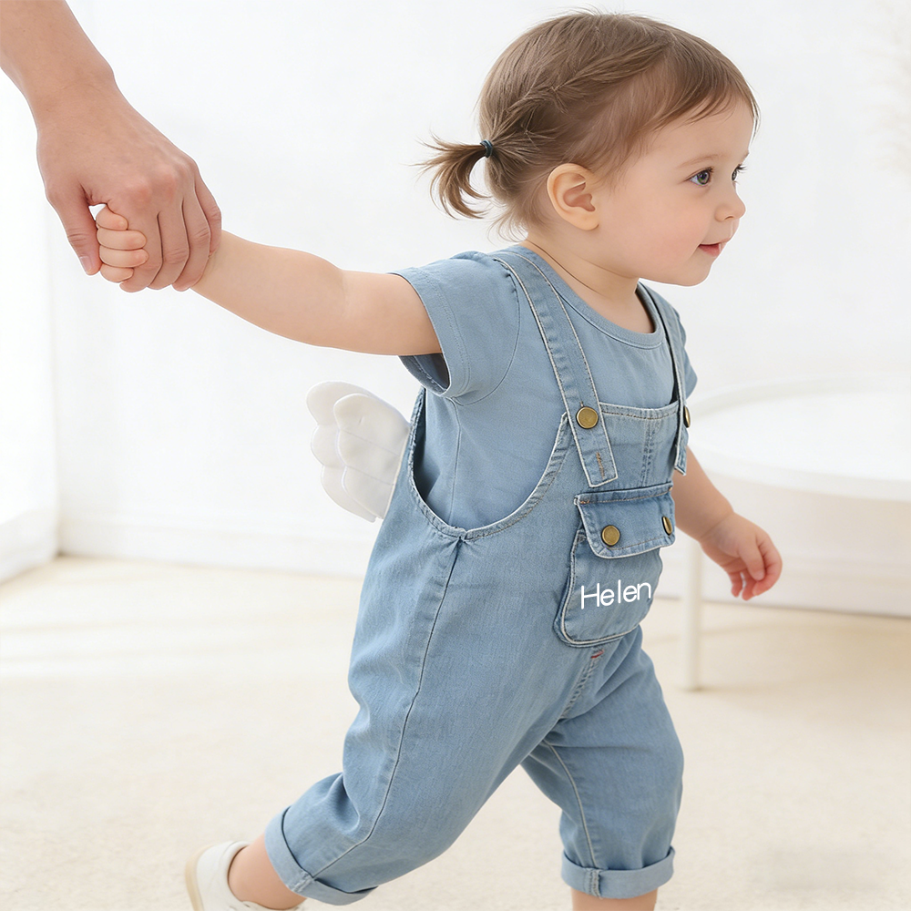 Personalized Kids Wing Patch Denim Overalls Set| Pants45