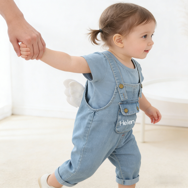 Personalized Kids Wing Patch Denim Overalls Set| Pants45
