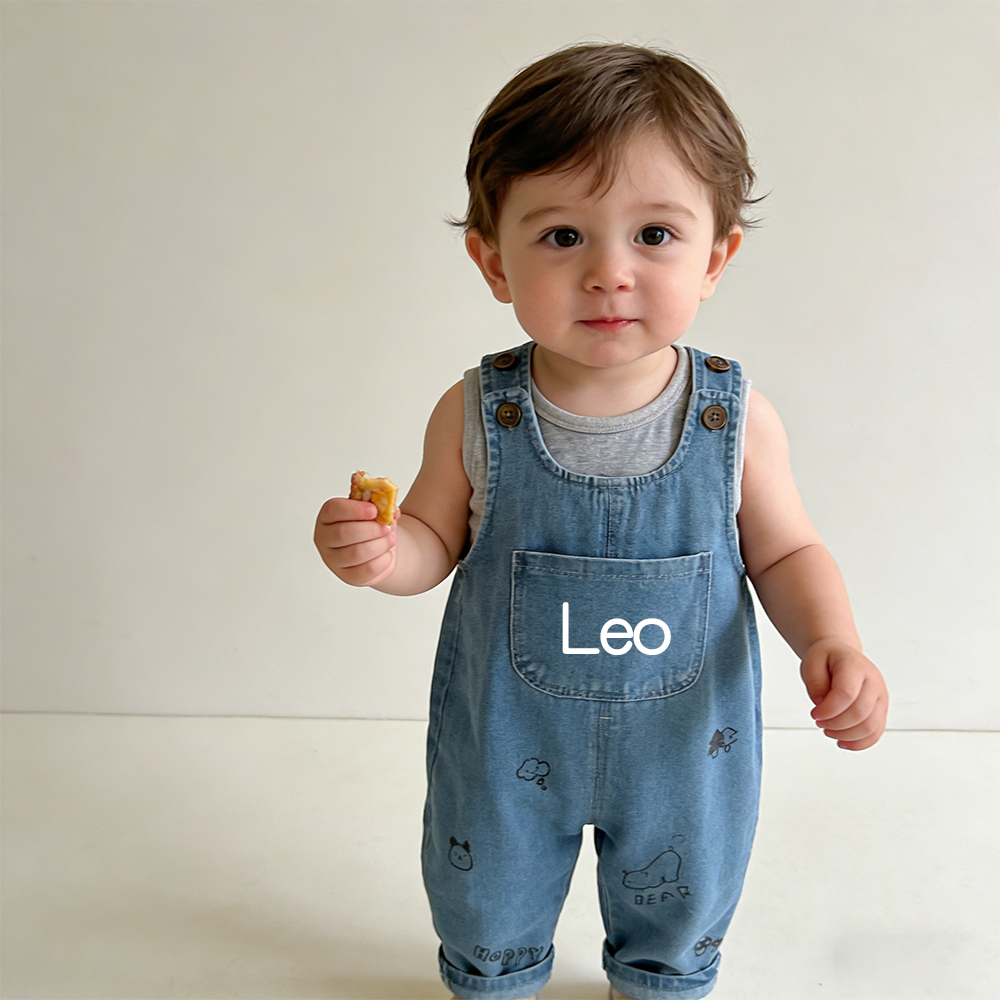 Personalized Kids Bear Denim Overalls| Pants48