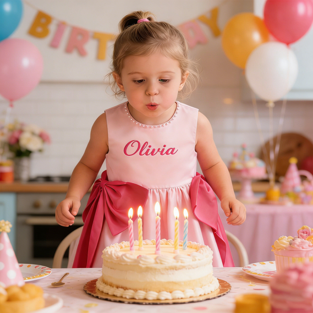 Personalized Girl Embroidered Pink Party Dress| Dress77