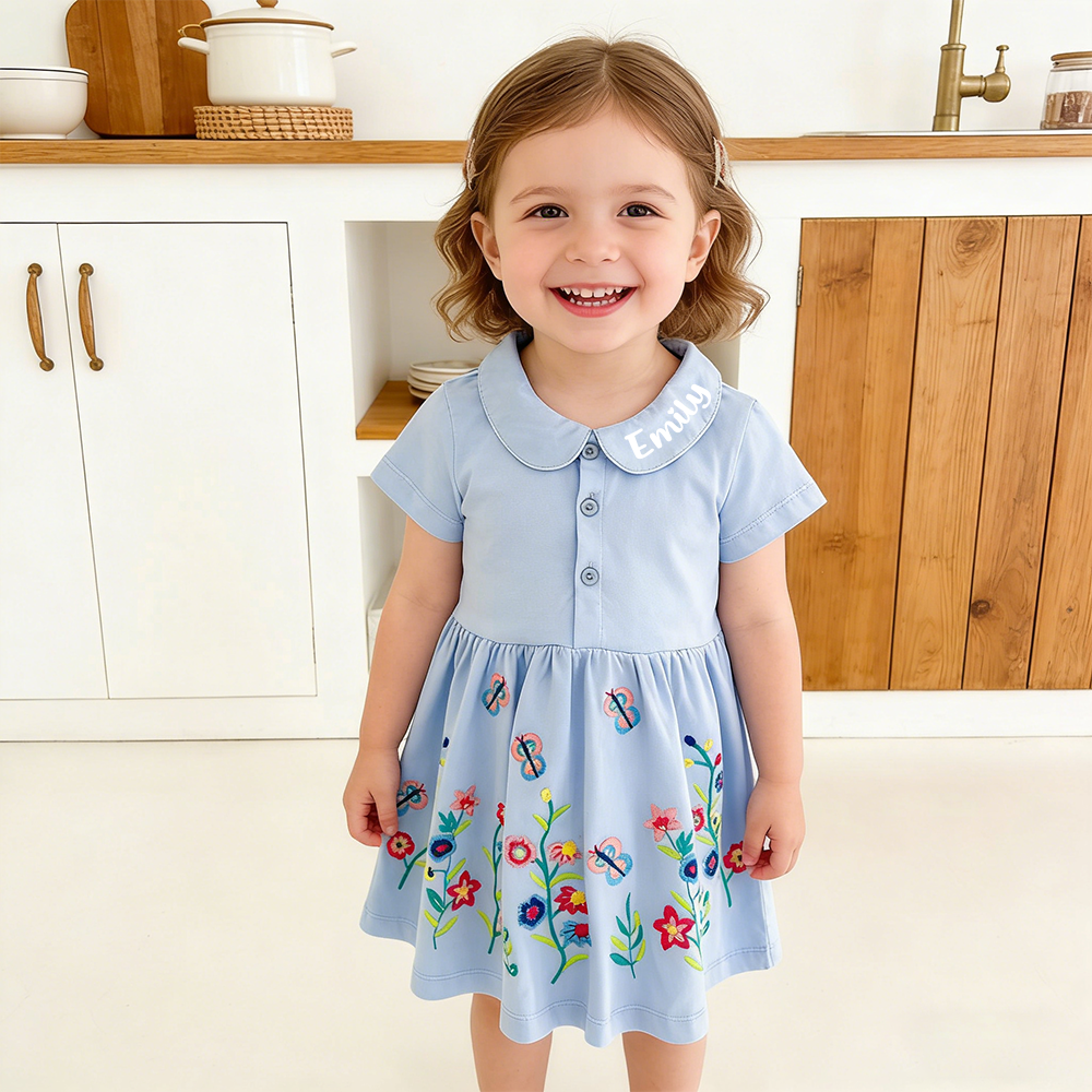 Personalized Girl Summer Floral Embroidered Dress| Dress79