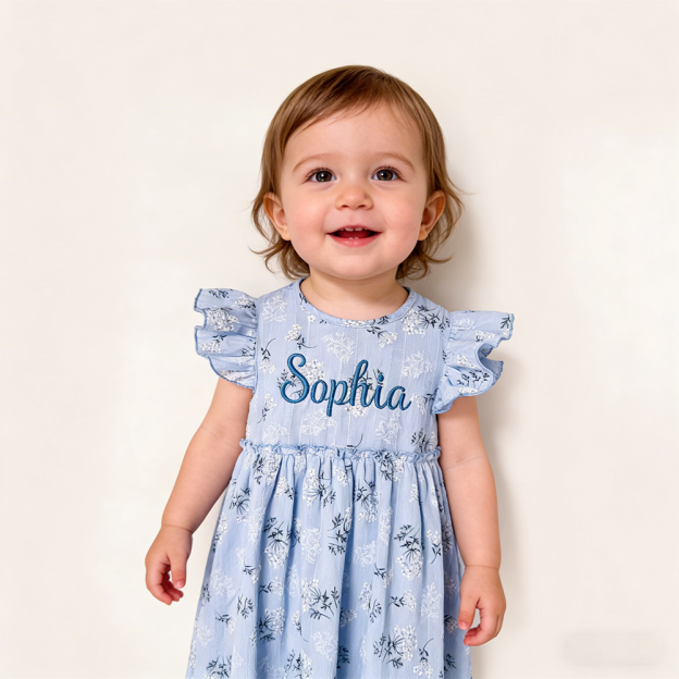 Personalized Girl Embroidered Name Floral Dress With Bow| Dress80