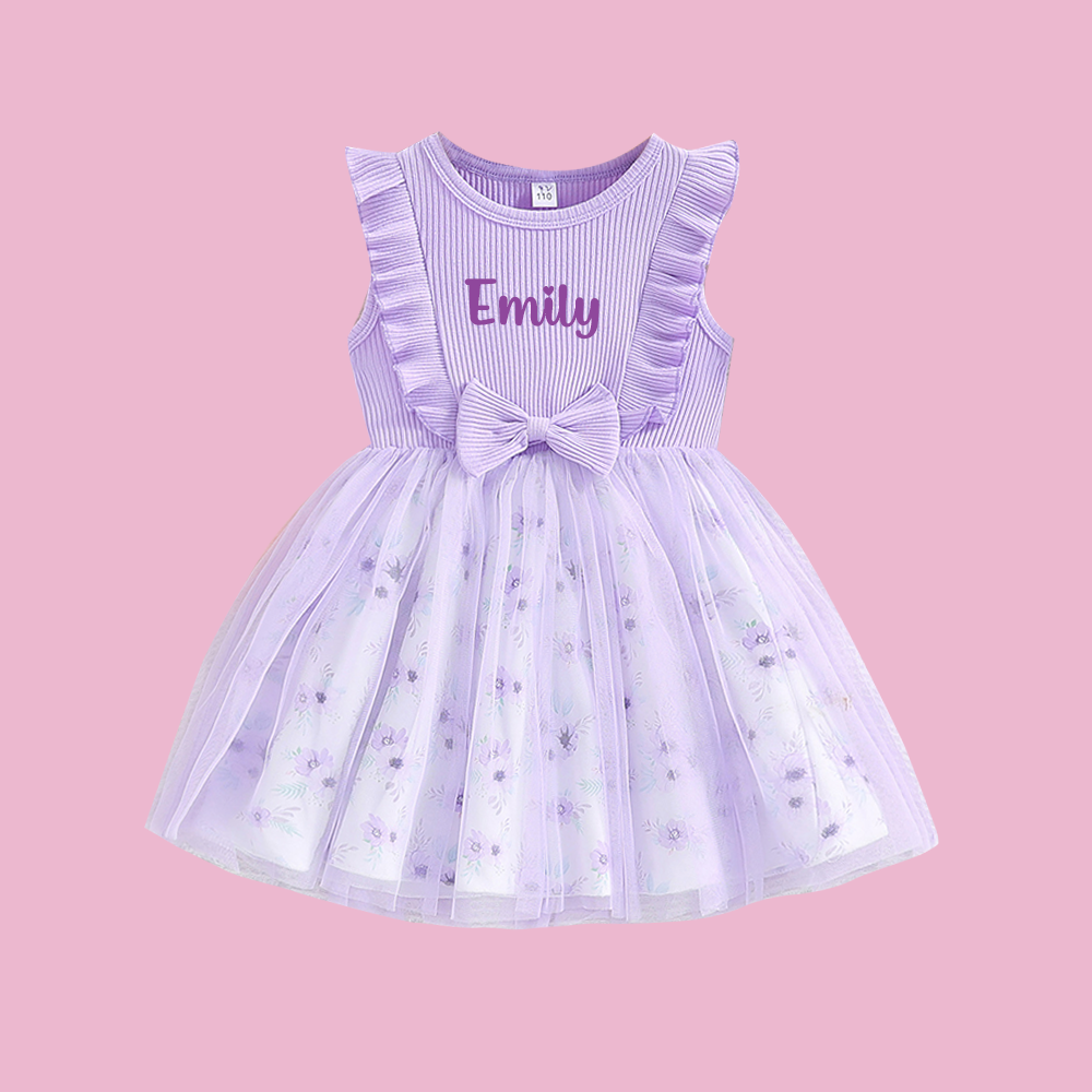 Personalized Girl Floral Dress With Bow| Dress81