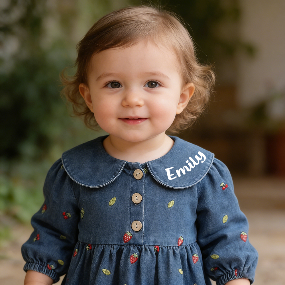 Personalized Girl Fruit Embroidered Denim Dress| Dress82