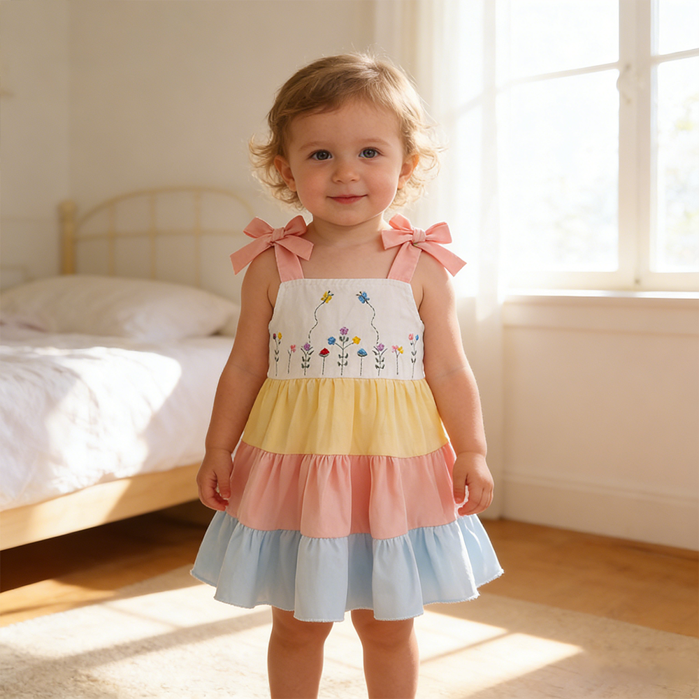 Girl Floral Embroidered Rainbow Dress| Dress83