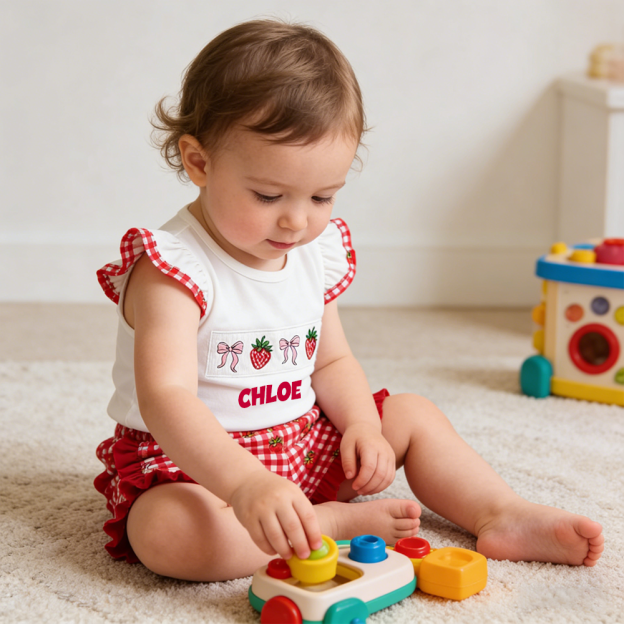Personalized Girl Strawberry Ruffle Sleeve Top & Shorts Set| Cloth273