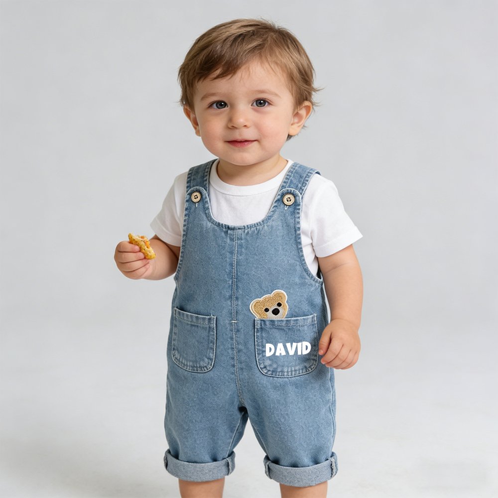 Personalized Boy Cute Bear Denim Overalls| Pants54