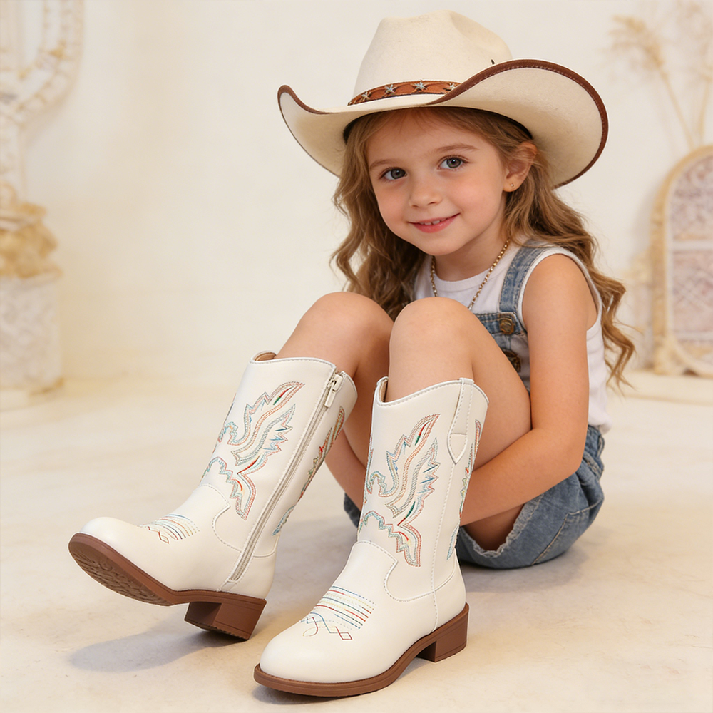  Girl Embroidered White Western Cowgirl Boots| Shoes01