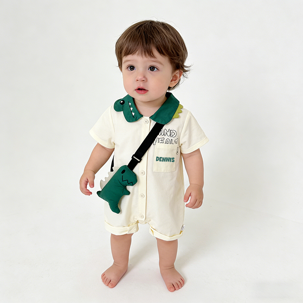 Personalized Baby Boy Dinosaur Romper with Bag| BBcloth134