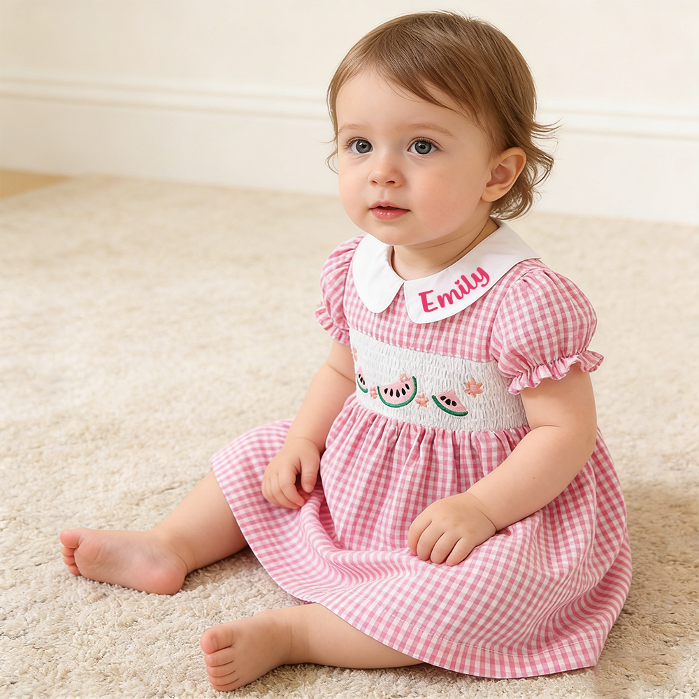 Personalized Girl  Watermelon Embroidered Pink Dress| Dress84