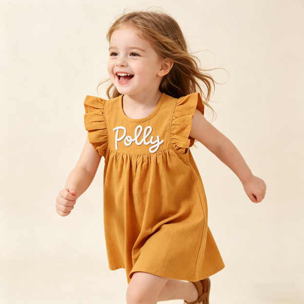 Personalized Girls Hand-Embroidered Name Ruffle Bubble Dress| Dress86