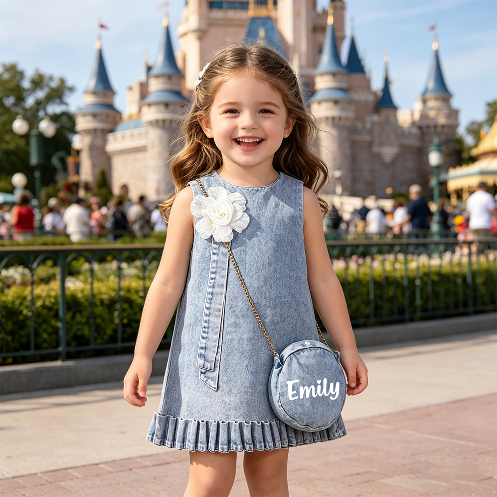 Personalized Girl Denim Dress with Matching Bag| Dress95