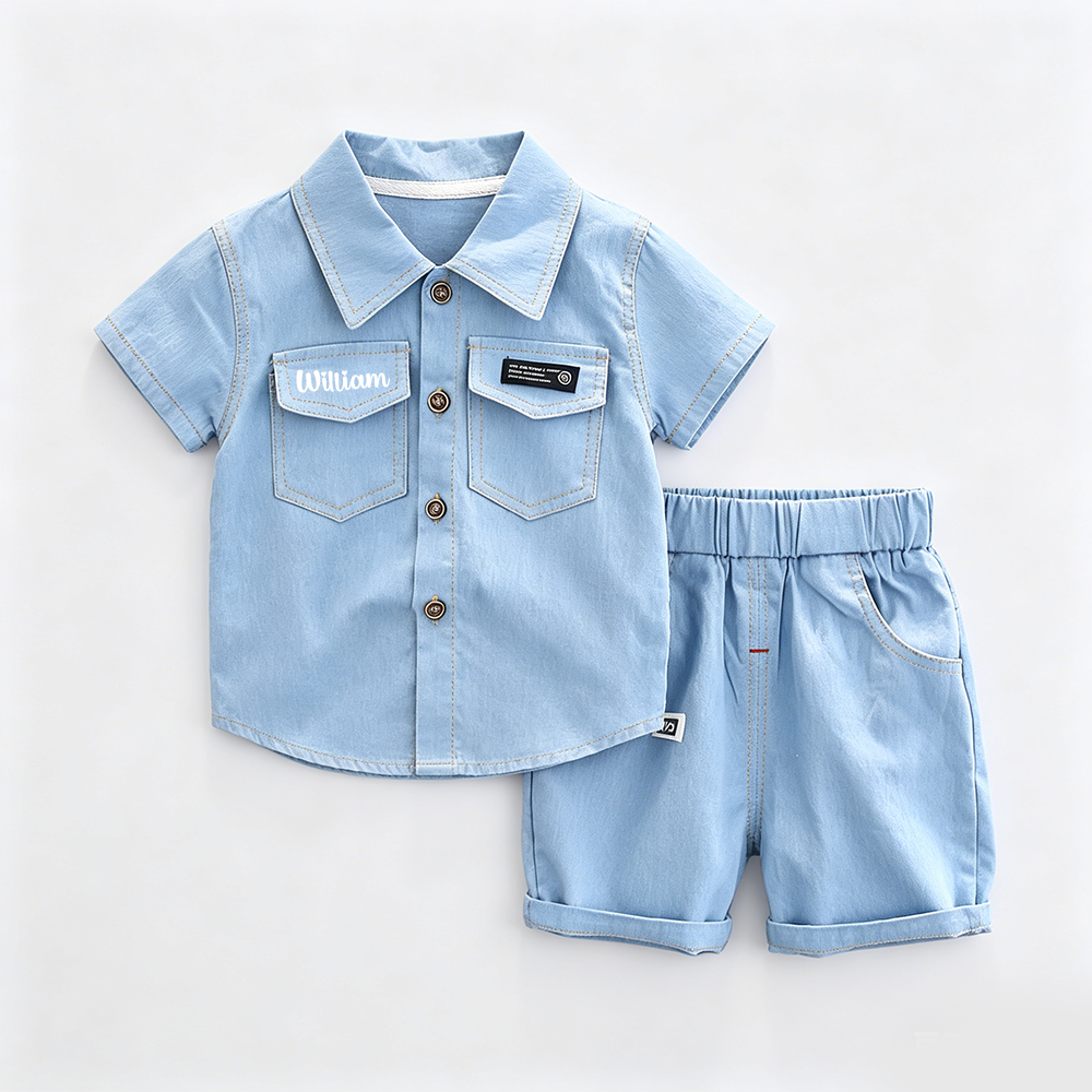 Personalized Boy Toddler Denim Shirt and Shorts Set| Cloth279