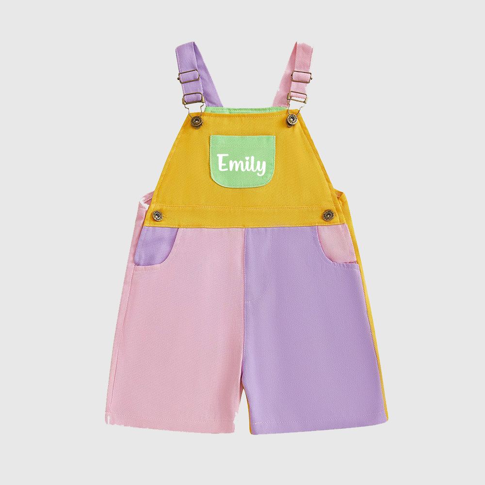 Personalized Kids Color Block Denim Overalls| Pants57