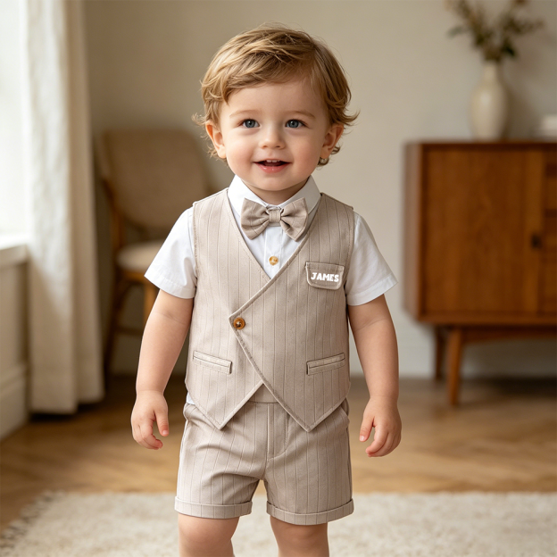 Personalized Name Baby Boy Formal Outfit with Bow Tie| Cloth281