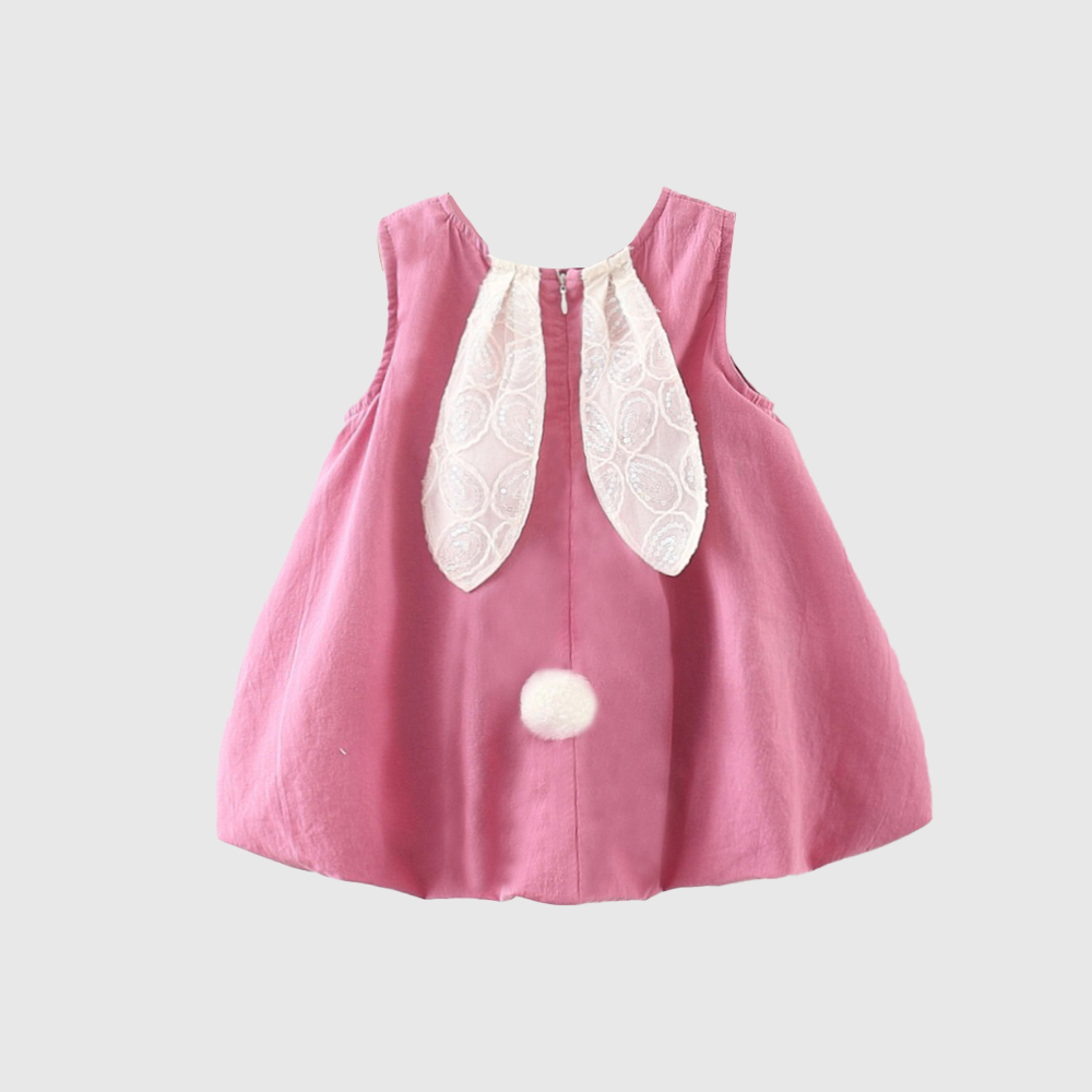 Personalized Girl Pink Sleeveless Bunny Ears Dress| Dress103