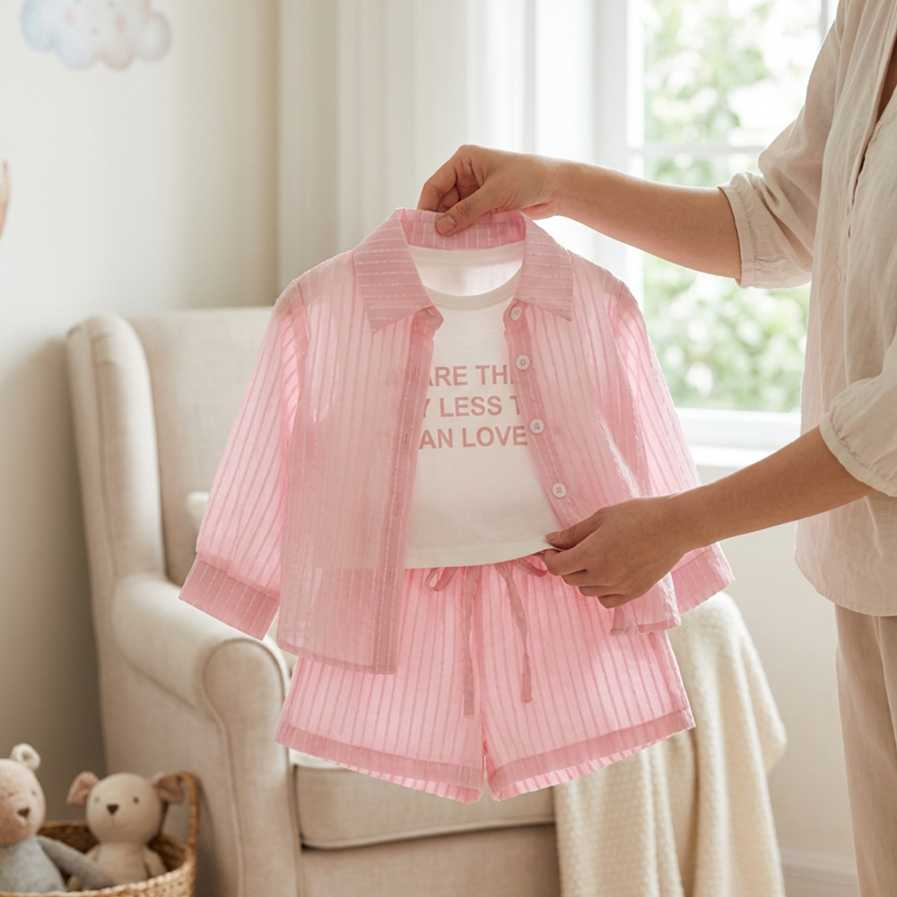 Personalized Girl Casual Pink Summer 3-Piece Outfit| Cloth283