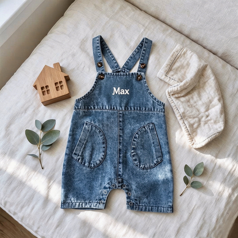Personalized Baby Embroidered Denim Overalls| Pants58
